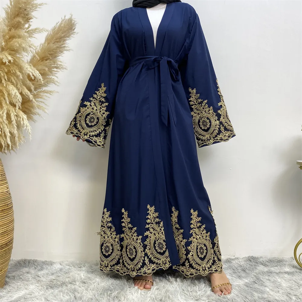 Women's Clothing lace stitching fashion slim cardigan robe Dubai Abaya_voghion.com