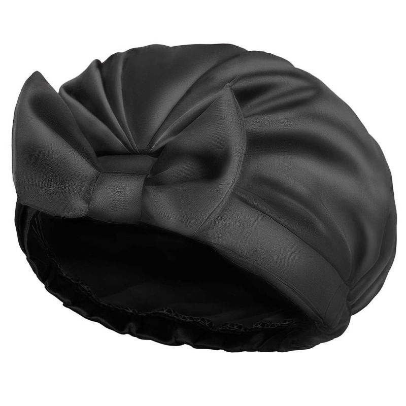 Pure color bowknot satin shower cap pullover Baotou cap silk satin perm cap home_voghion.com
