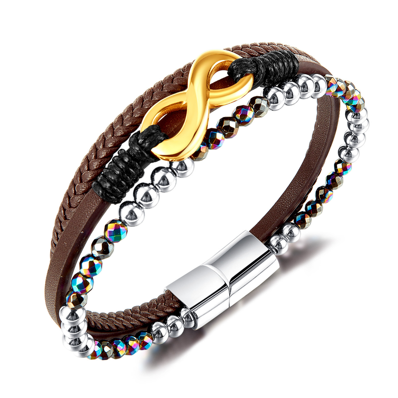 Bracciale in pelle da uomo con cordino in pelle intrecciata multistrato fatto a mano_voghion.com