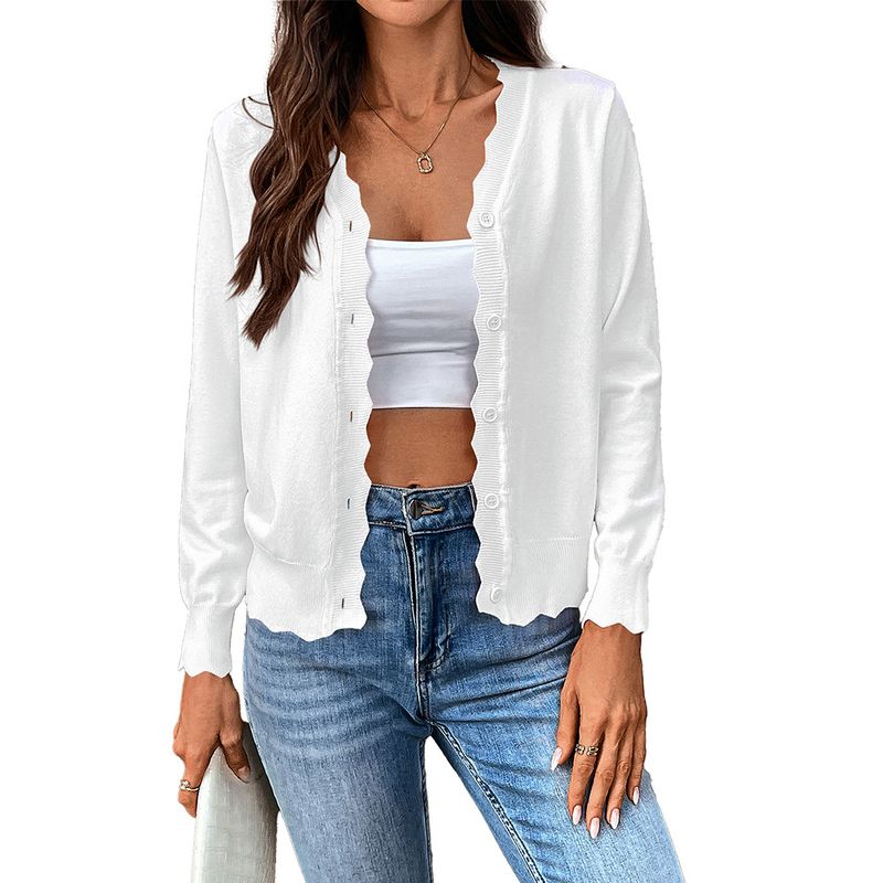Cárdigan de punto de manga larga con cuello en V para mujer: una prenda ligera de verano en tonos pastel suaves._voghion.com