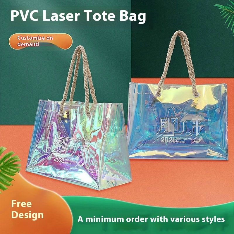 PVC Laser Shooter Transparent Colorful Advertising Promotion Daily Necessities Shopping Packaging Bag_voghion.com