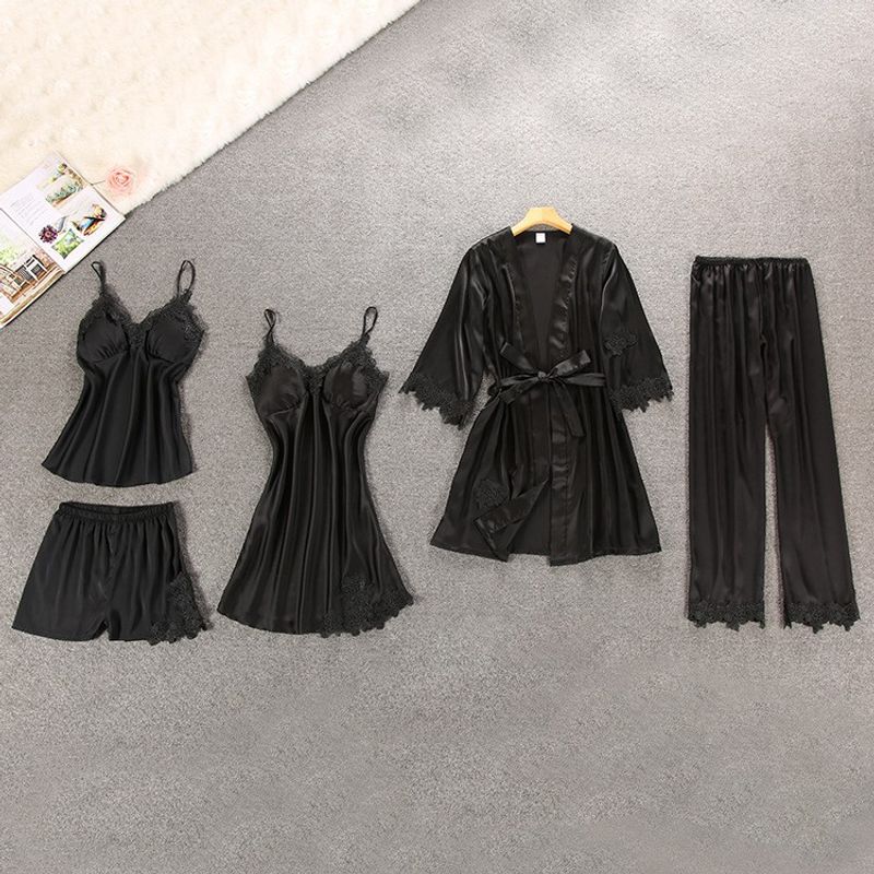 Pijamale pentru femei, fustă sexy din mătase muguri, halat suspendat, cinci seturi, fustă sexy subțire, uz casnic_voghion.com