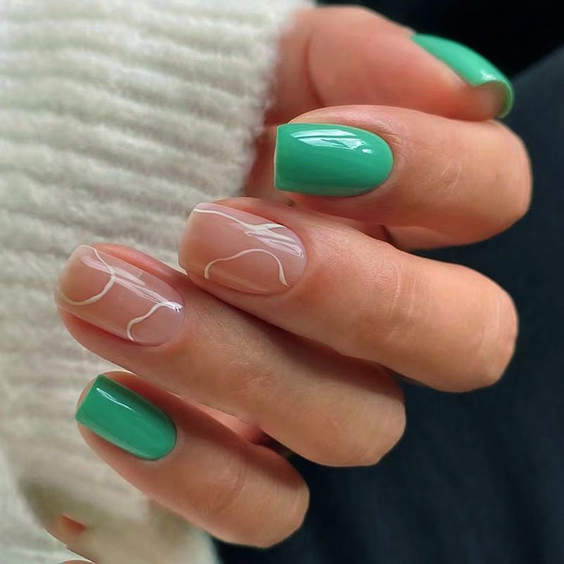 Valse 24 stuks korte nagels ronde kop nepnagels met bamboe ontwerp kunstmatige draagbare pers op nagels DIY volledige C_voghion.com