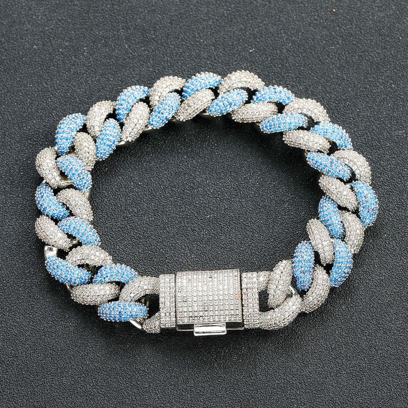 14MM Blue And White Zircon Bubble Cuban Personality Fashion Creative Men's Hip Hop Bracelet_voghion.com
