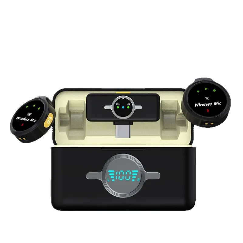 Microfono wireless magnetico a pulsante per registrazione vlog in diretta, riprese video, riduzione del rumore, ricevitore Lavalier_voghion.com