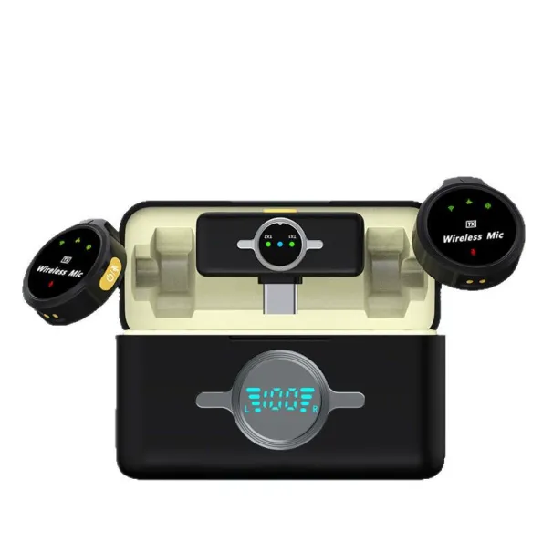 Microfono wireless magnetico a pulsante per registrazione vlog in diretta, riprese video, riduzione del rumore, ricevitore Lavalier_voghion.com