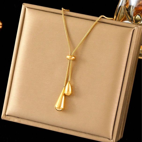 New Atmospheric, Fashionable, Simple Feng Shui Drip Pendant Titanium Steel Necklace For Women, Long And Exquisite_voghion.com