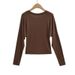 Women's V-Neck Tencel Long Sleeve T-Shirt – Slim Fit Basic Top For Layering (White/Brown, S-L)_voghion.com