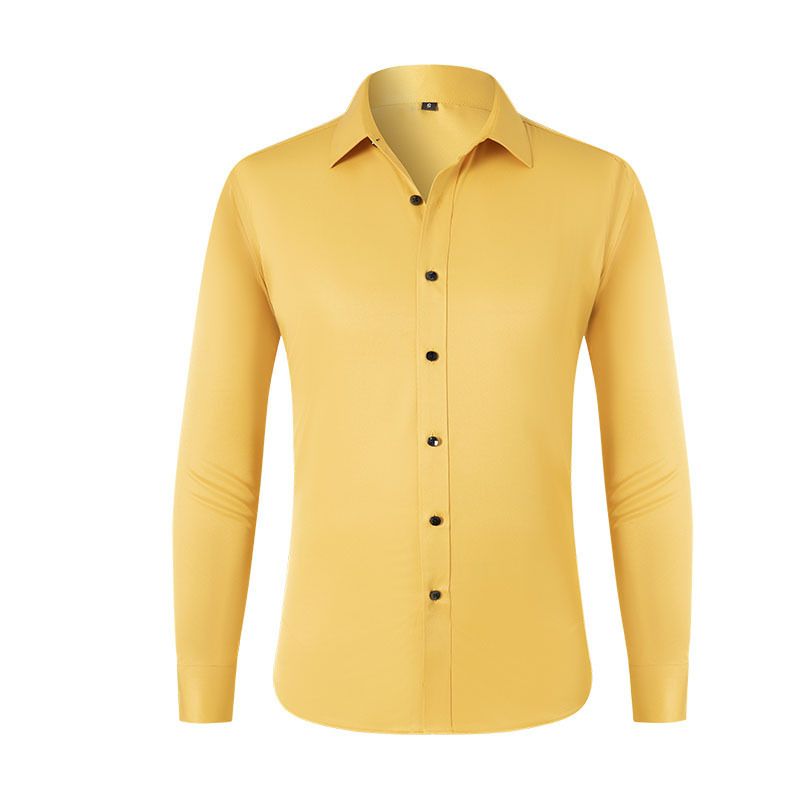 Camicia da uomo con colletto a punta e risvolto, casual, elasticizzata, non stirata, a maniche lunghe_voghion.com