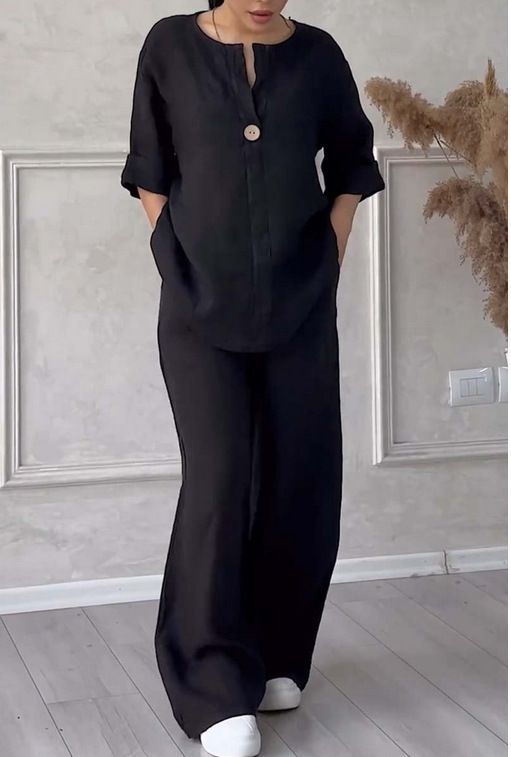 Abbigliamento da donna, moda musulmana, set musulmani transfrontalieri, pantaloni casual in cotone e lino tinta unita_voghion.com