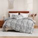 Gray Geometric Stripes Wood Grain Double Sided Printed Quilt Cover Duvet Cover Three Piece Set In Soft Polyester - Milled Velvet Texture_voghion.com