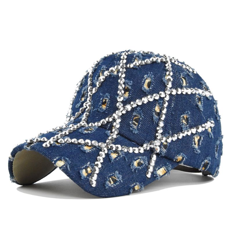 Gebrochenes Loch, gewaschener Denim-Baseball-Hut mit Punktbohrer und Entenzunge, alte Sonnenblende, Hut mit gebogener Krempe_voghion.com