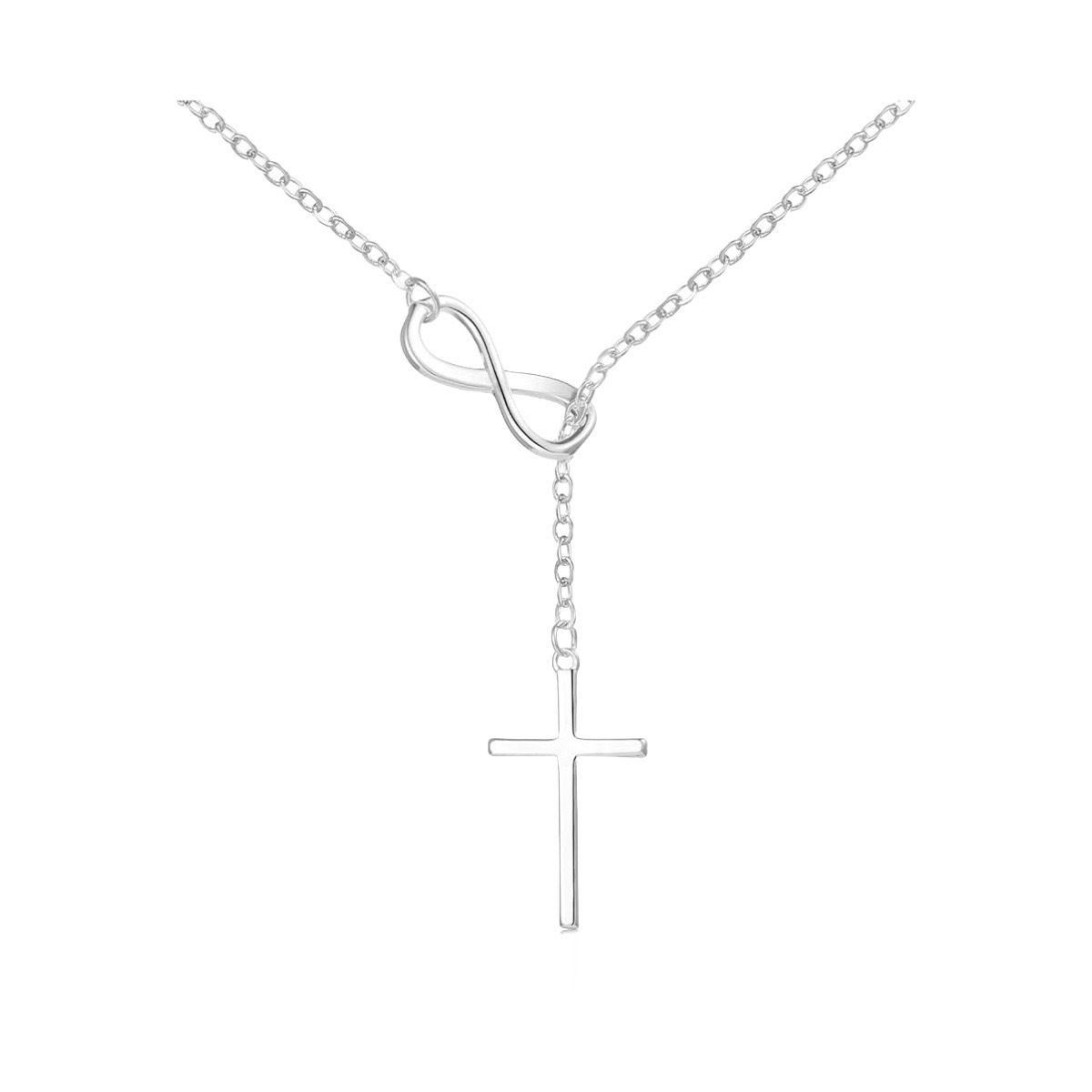 Collana con ciondolo minimalista a forma di croce e numero 8 da donna, catena a maglie ovali a strati in argento Sterling S925, collana elegante e alla moda da donna_voghion.com