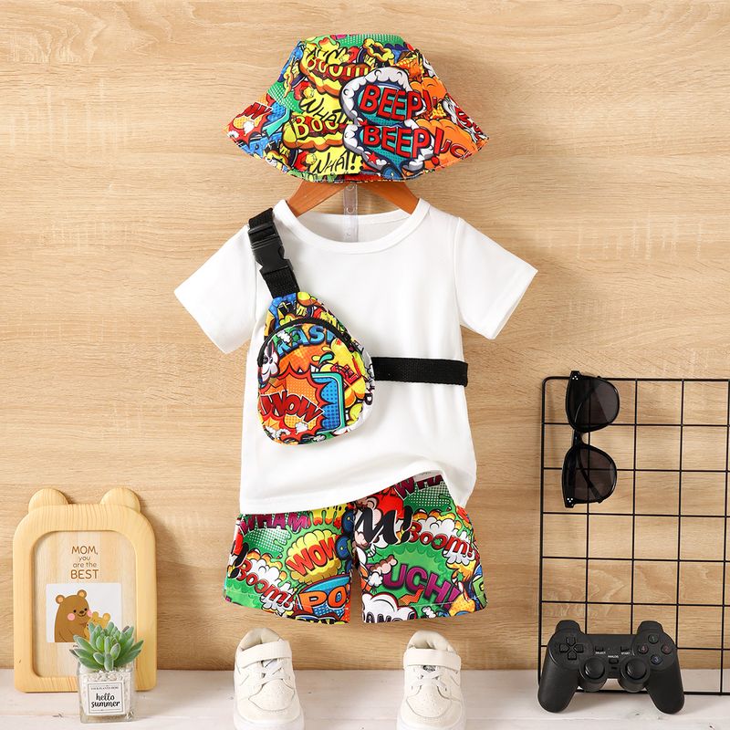 Abbigliamento per bambini Tuta da neonato Nuova estate Cartone animato Manica corta Tuta corta in due pezzi Vestiti estivi per neonato con cappello e borsa_voghion.com