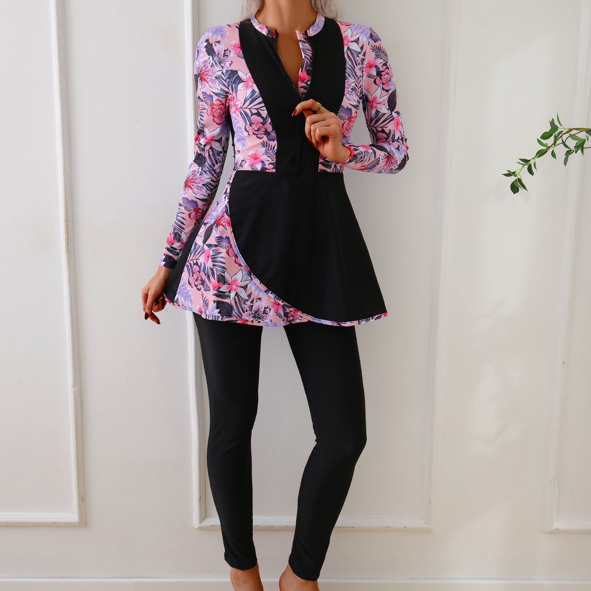 Costume da bagno musulmano sportivo da donna, costume da bagno a maniche lunghe, pantalone_voghion.com