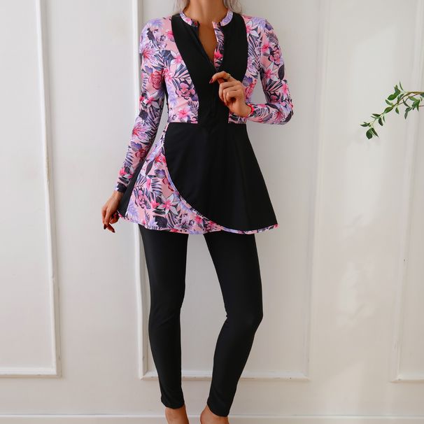 Costume da bagno musulmano sportivo da donna, costume da bagno a maniche lunghe, pantalone_voghion.com