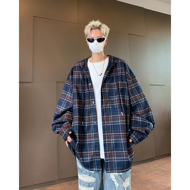 Giacca con cappuccio da uomo, design alla moda, giacca a quadri a maniche lunghe retrò di alta qualità_voghion.com
