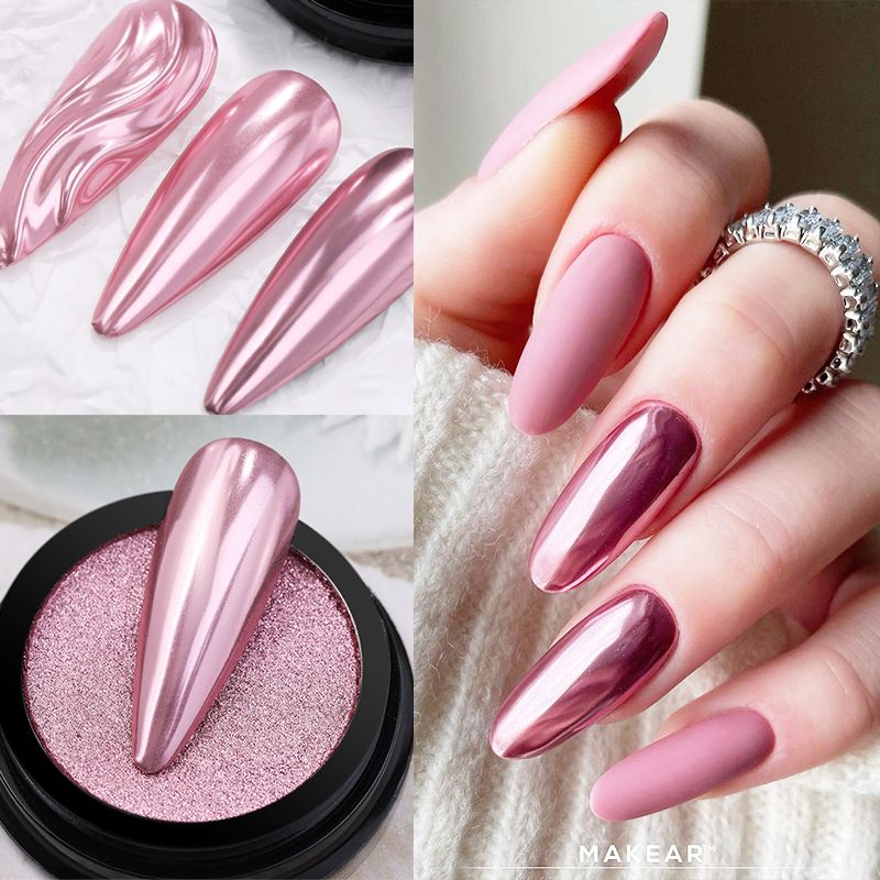 Conjunto de pó espelhado sólido em caixa para unhas | Pó espelhado para nail art com laser e tons de ouro titânio_voghion.com
