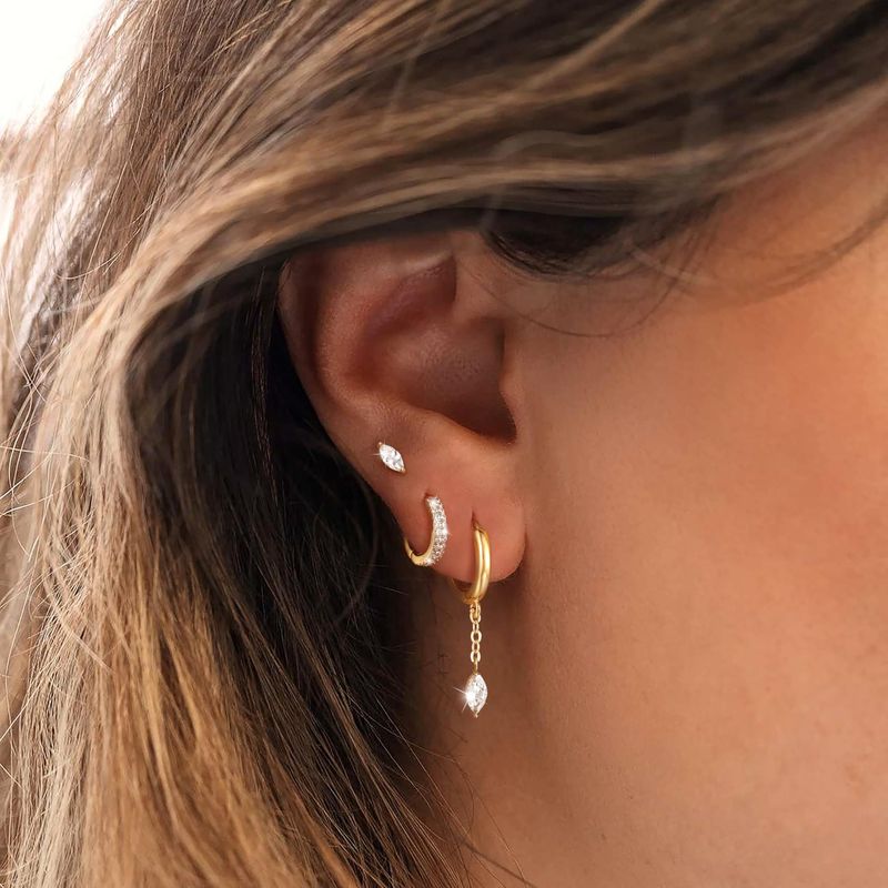 Orecchini a cerchio geometrici unisex con zirconi intarsiati e placcati in oro vero in ottone, set di orecchini a foglia con diamanti._voghion.com