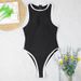 Women's Clothing Black And White Color Matching One Piece Swimsuit Women's Round Neck High Cut Briefs Swimsuit_voghion.com