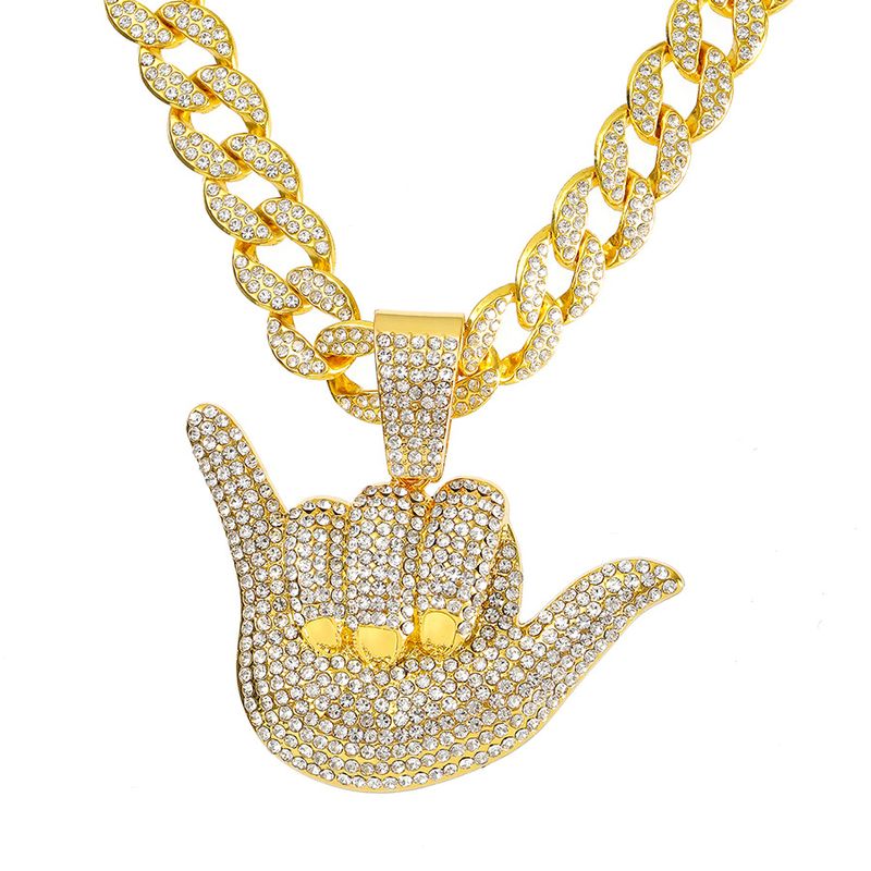 Ensemble de bijoux pour hommes, tendance, tendance, personnalité masculine, pendentif diamant 666 doigts, collier cubain à doigts entièrement en diamants, style hip-hop_voghion.com