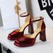Elegant Strappy Sandals With Hollow-Out Design - Chunky Heel, Square Toe, Comfortable Rubber Sole - Sizes 34-40 Satin Square Head High Heels_voghion.com