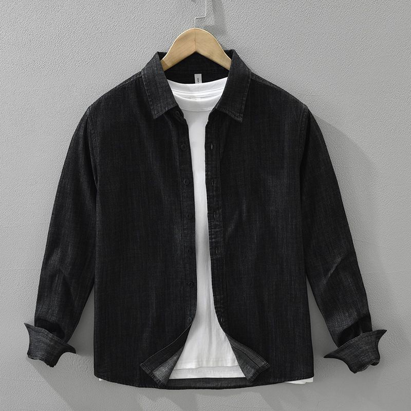 Retro Denim Long Sleeved Shirt For Men, Fashionable And Versatile, Artistic And Casual Loose Top_voghion.com