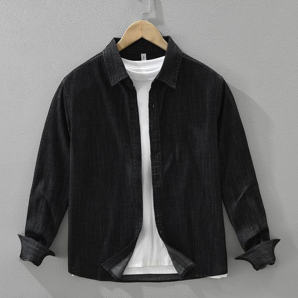 Retro Denim Long Sleeved Shirt For Men, Fashionable And Versatile, Artistic And Casual Loose Top_voghion.com