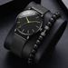 Men's Quartz Watches 2PCS New Simple Bracelet Watch Fashionable And Trendy Casual Men's Mesh Strap Quartz Watch + Bracelet_voghion.com