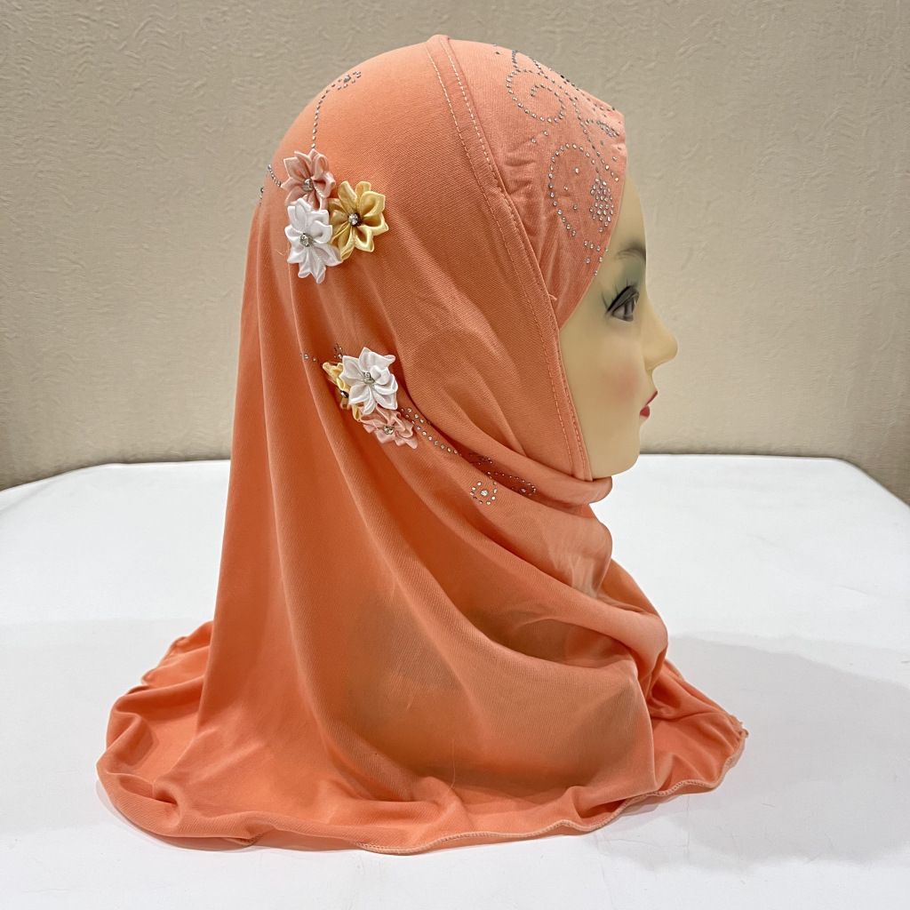 Cross Border Beautiful 2 To 6 Year Old Little Girl Headscarf Arab Hat Six Flowers Little Girl Hijab H075_voghion.com