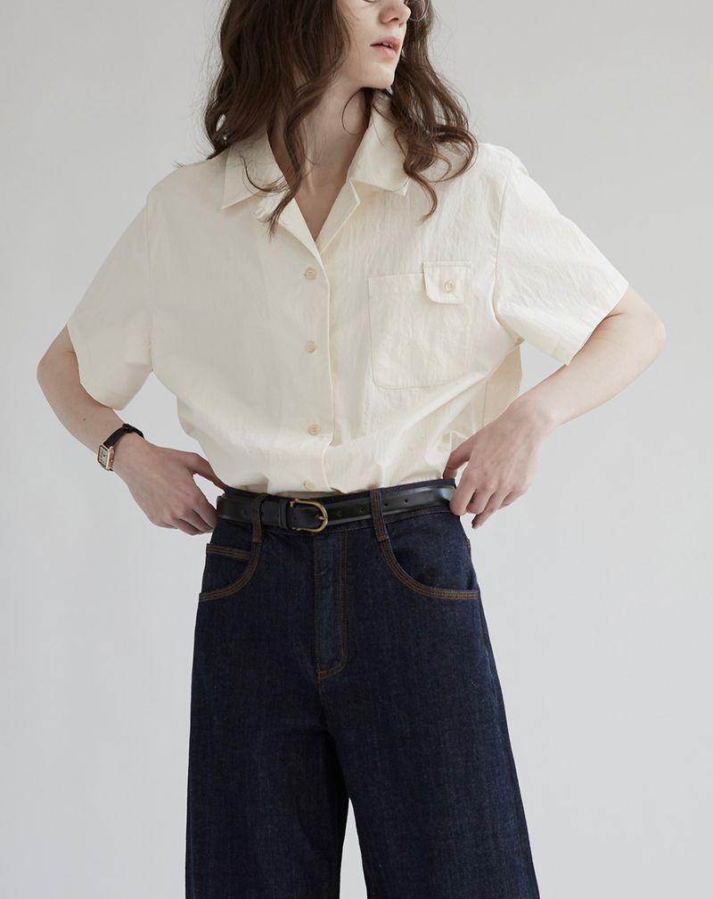 Camicia in cotone da donna 2025, nuova, in stile francese, con colletto cubano, piccola tasca e patta._voghion.com