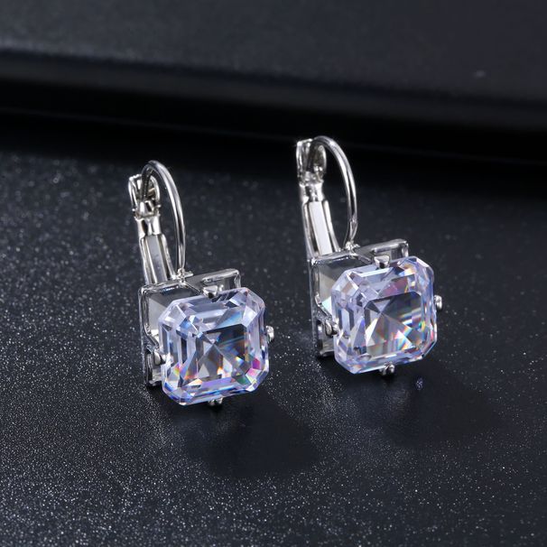 Korean Super Flash Zircon Earrings Ear Hook Three-dimensional Square Ear Buckle Trendy Zircon Earrings_voghion.com