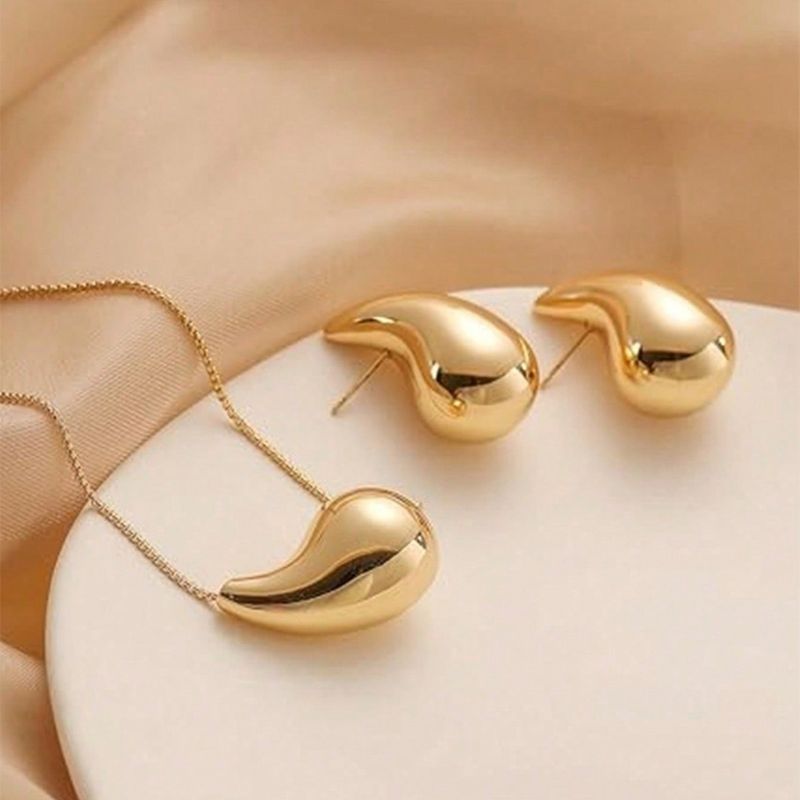 Middle Eastern Jewelry Teardrop Shaped Glossy Comma Pendant Necklace Earrings Personality Simple Style Clavicle Chain Set Ornaments For Women_voghion.com