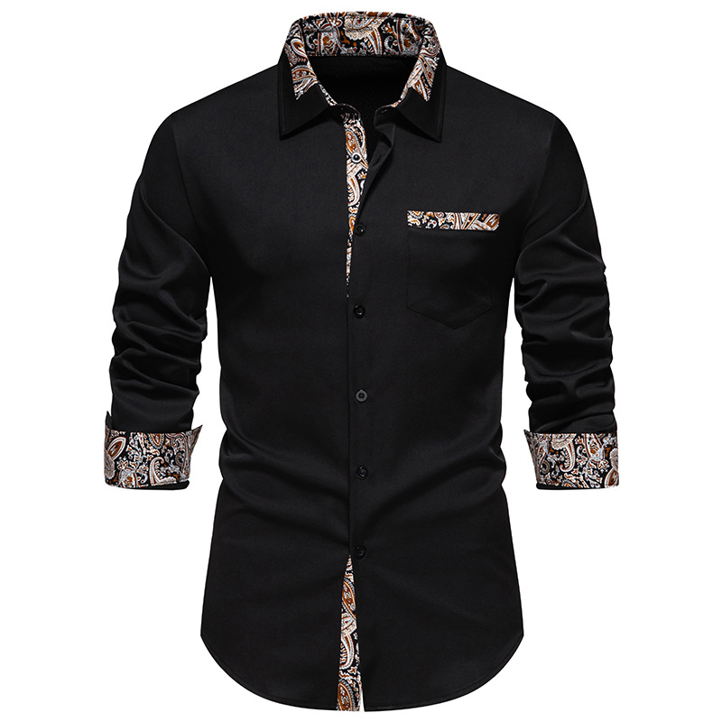 Nueva camisa de manga larga con bloques de color de flor de anacardo y cuello triangular a la moda_voghion.com