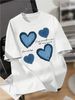 Trendy Summer Women's Short Sleeve T-Shirt With Denim Print & Heart Pattern – Casual Crew Neck Tee For Daily Wear_voghion.com