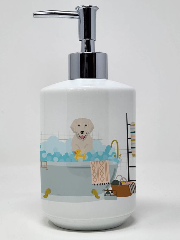 Cream Golden Retriever Ceramic Soap Dispenser Hand Soap Dispenser Pump Bottles for Bathroom Kitchen, Empty Refillable Liquid Soap Container_voghion.com