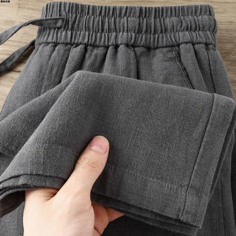 Graue Baumwoll-Leinen-atmungsaktive, Locker Sitzende Freizeithose Für Männer Und Frauen, High-End-Hose Mit Geradem Bein, Leichte Sommerhose_voghion.com