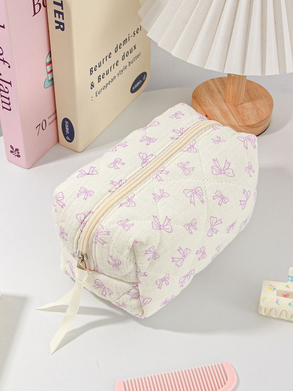 Make-up-Tasche mit Schleife, Reise-Kosmetik-Aufbewahrungstasche, große Kapazität, Stofftasche mit Reißverschluss, tragbare Make-up-Tasche_voghion.com