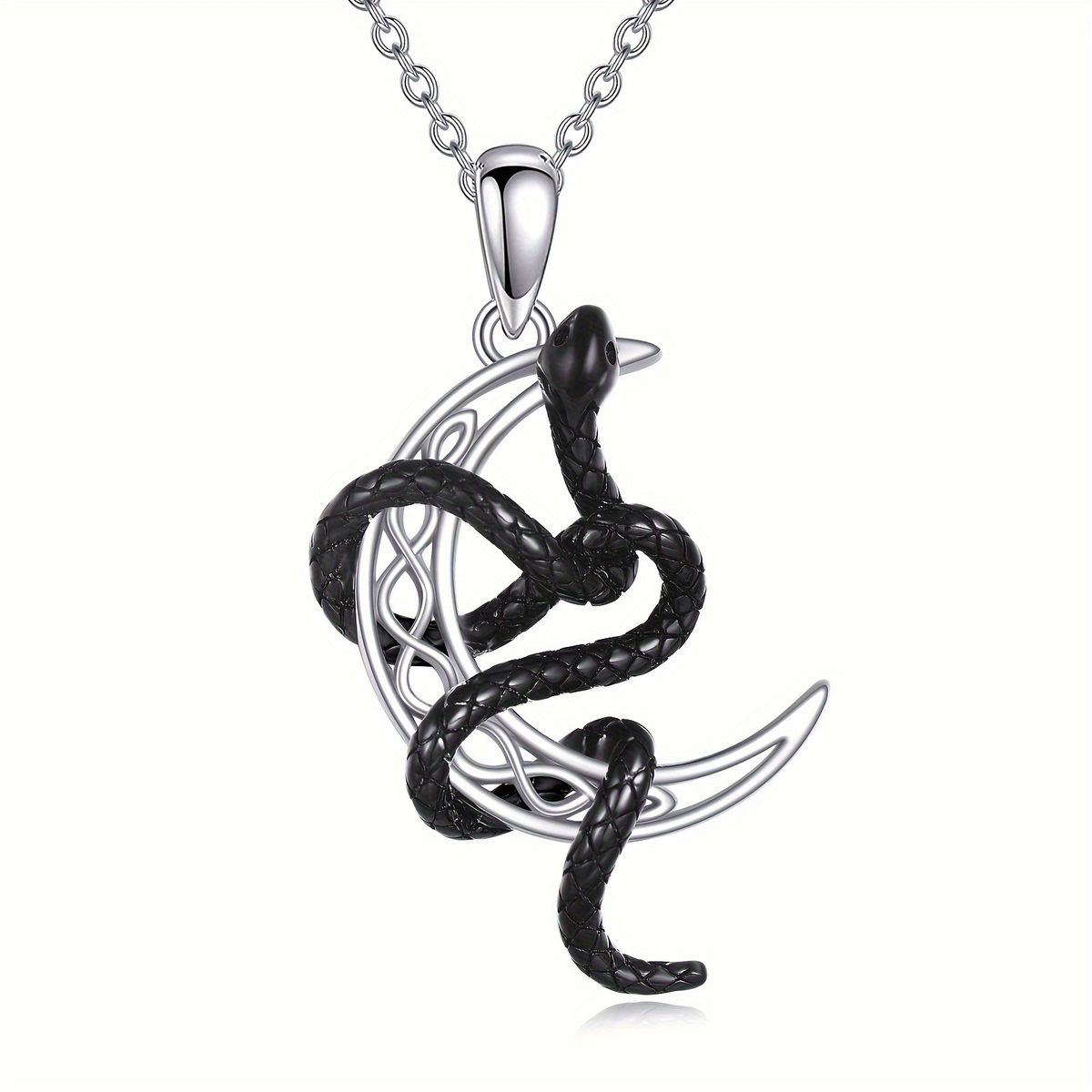 Collana con serpente nero per donna, ciondolo con luna celtica in argento sterling, gioielli da regalo_voghion.com