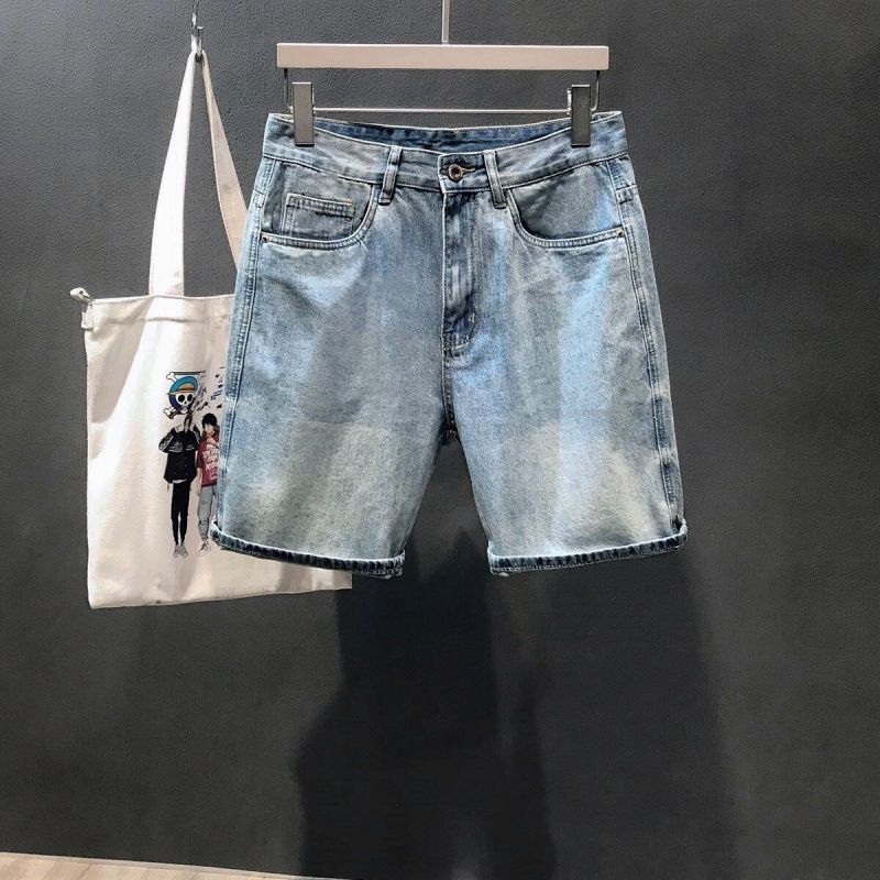 Pantaloncini in denim vintage da uomo – vestibilità comoda, vita elasticizzata, gamba dritta, lavaggio retrò, taglie forti (M-4XL) – blu chiaro e blu classico_voghion.com