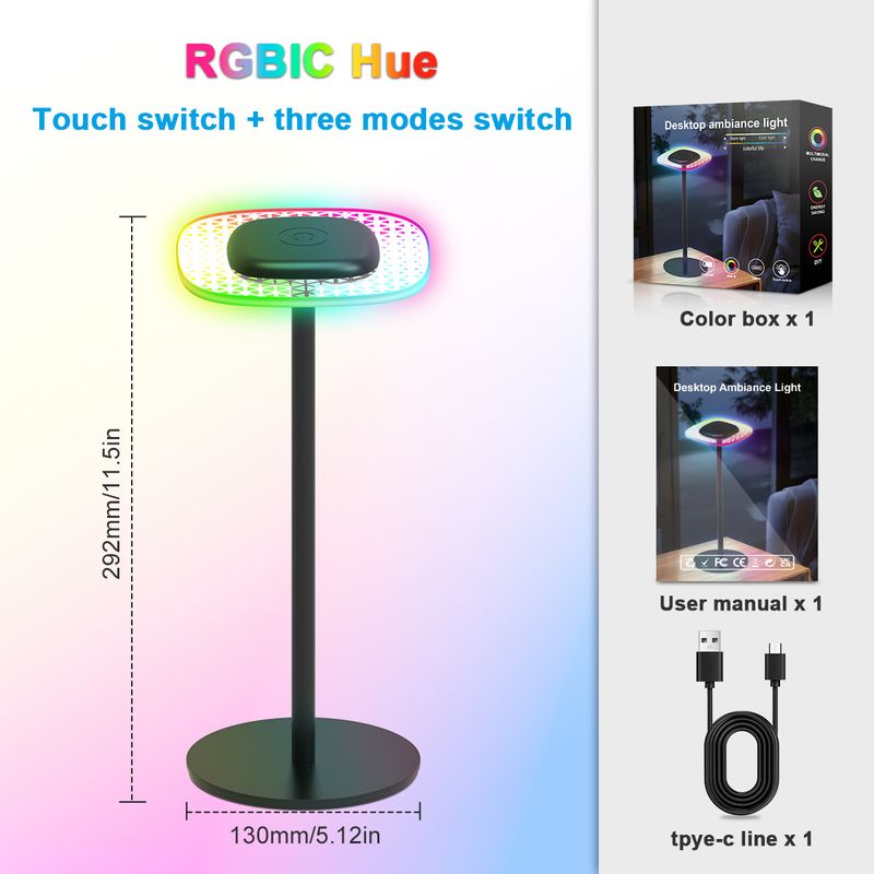 RGB Fantasy Gaming Atmosphere Light LED Square Charging Desktop Light Type C Charging Atmosphere Light_voghion.com