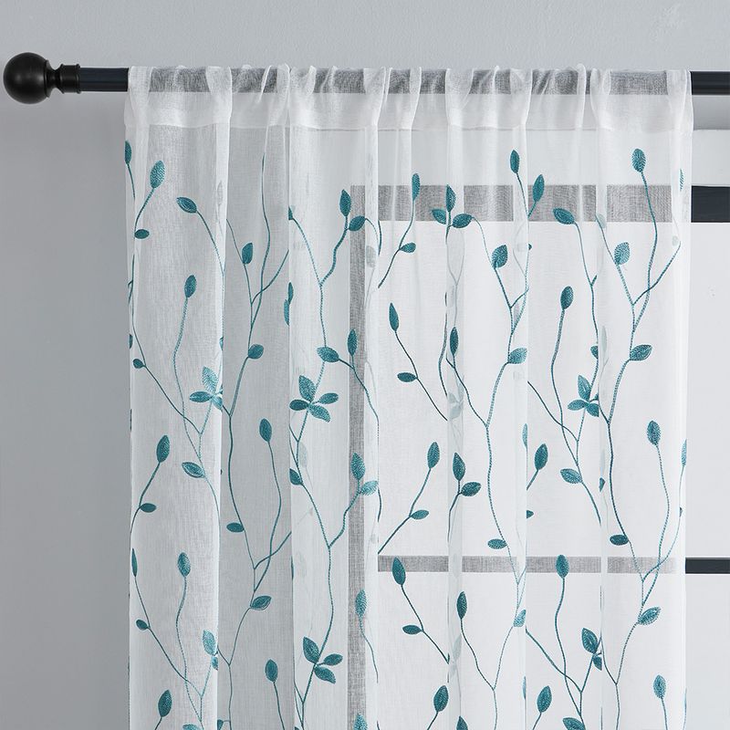 Bestickte transparente Vorhänge – halbtransparente Fenstervorhänge mit Blattmuster für Wohnzimmer/Schlafzimmer (rustikaler Bauernhausstil, lichtfilternd, einfach aufzuhängen)_voghion.com