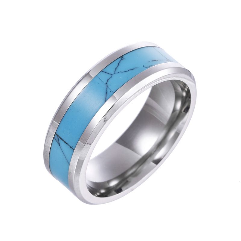 Men's Titanium steel turquoise Opal Natural gemstone men's ring jewelry tungsten steel_voghion.com