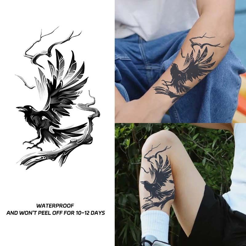 Adesivo per tatuaggio a forma di aquila – Tatuaggi temporanei realistici per uomo, impermeabili e di lunga durata, formula a base di succo di erbe, design a braccio intero (11x18 cm)_voghion.com
