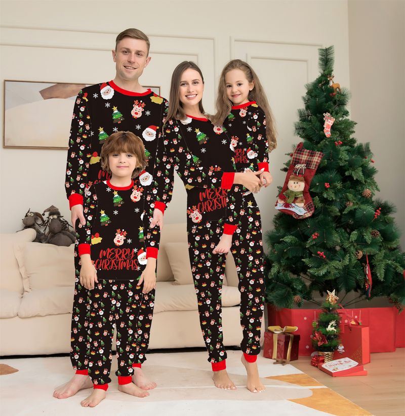 Costume de noël parent-enfant, pyjama à manches longues, imprimé floral, vêtements de maison_voghion.com