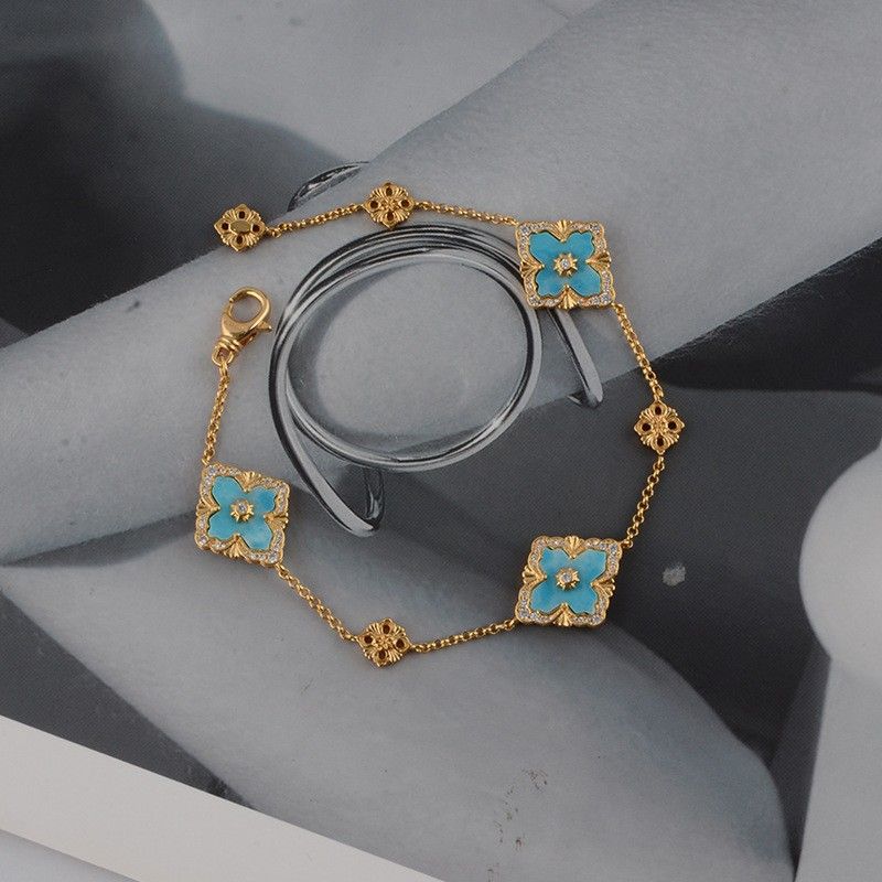 High Version White Mother-of-Pearl Inlaid Diamond Three-Flower Bracelet For Women Four-Leaf Clover Hand Ornament Italian_voghion.com