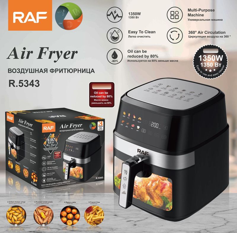 RAF EU Standard Cross-Border Air Large Capacity 8L Multifunctional Household Electric Fryer With Visual Intelligent_voghion.com