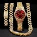 Hip Hop Diamond náhrdelník náramek pánské hodinky Set styl Quartz kalendáře plné diamantové hodinky_voghion.com