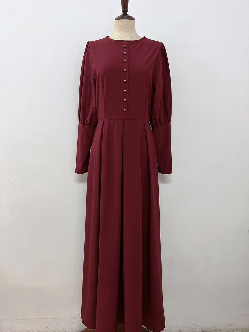 dress slim fit long sleeved decorative button retro ethnic style dress _voghion.com