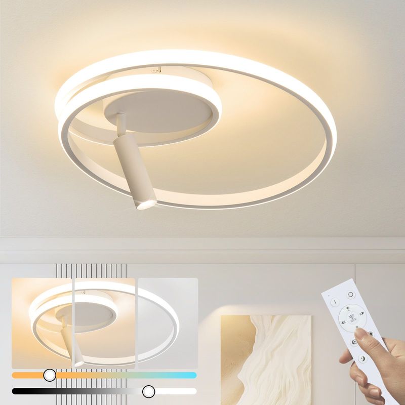 Deckenlampe LED Deckenleuchte Weiß - 40cm Schlafzimmerlampe Modern 37W Wohnzimmerlampe Mit Strahler Dimmbar Mit Fernbedienung Für Haus Wohnung Küche_voghion.com